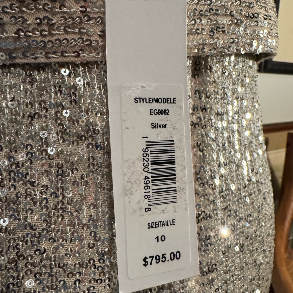 Badgley Mischka Silver Sequin Strapless Gown with Bow Detail - Picture 3 of 9